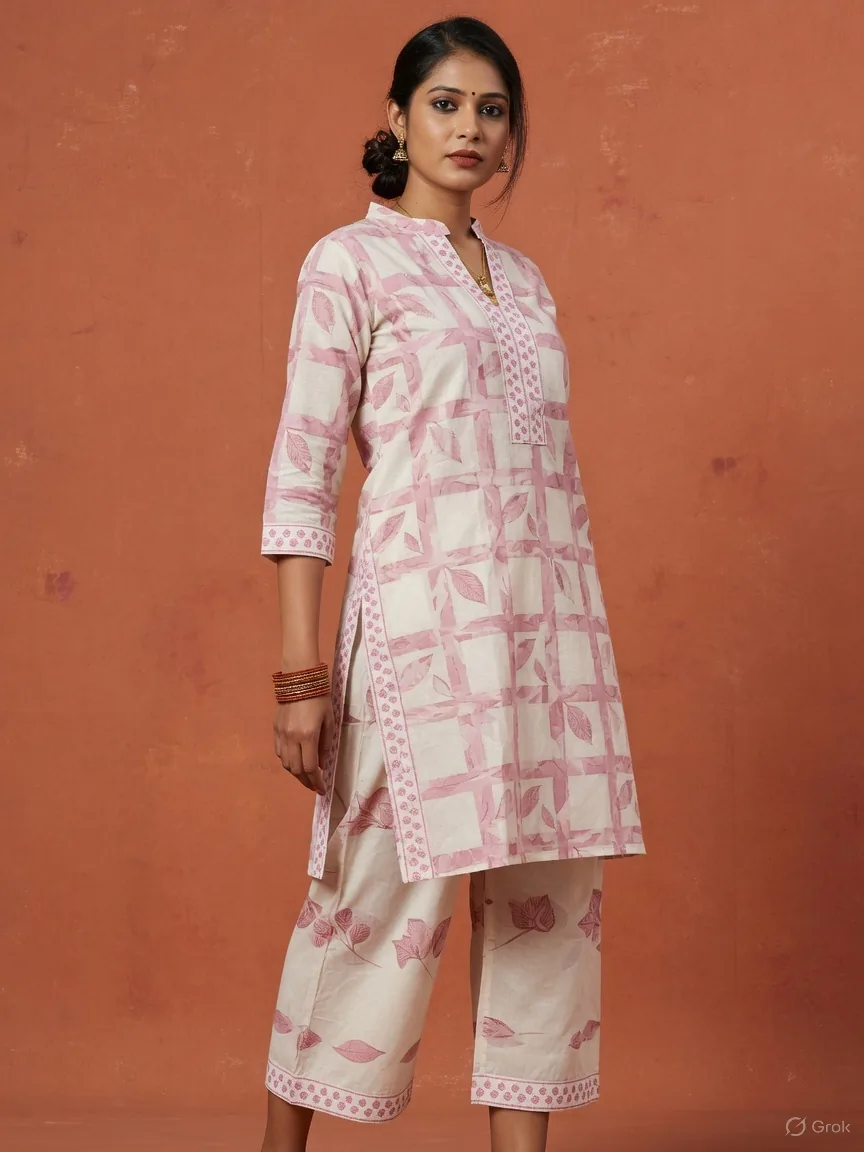Ivory Leaf Block Print Co-ord Set
