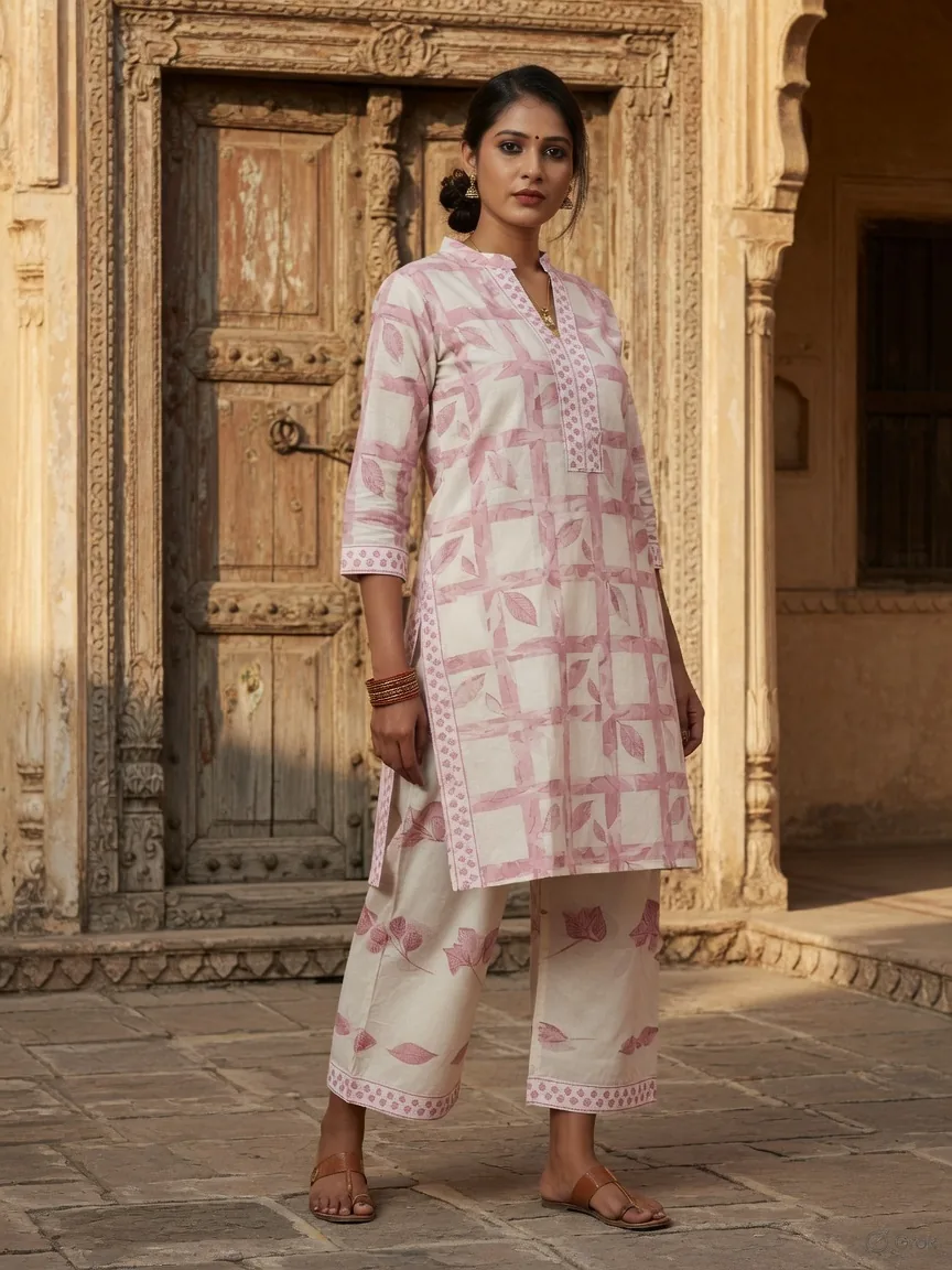 Ivory Leaf Block Print Co-ord Set 3