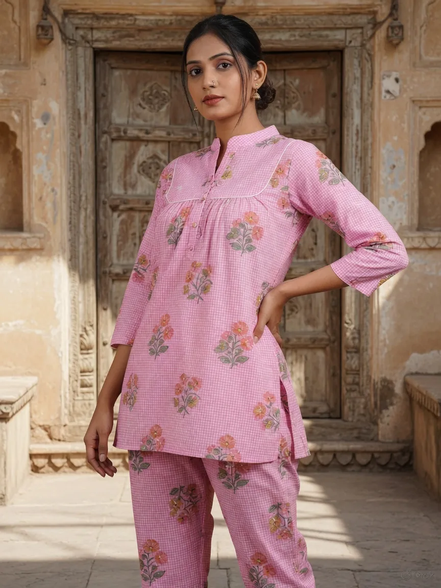 Pink Gingham Floral Co-ord Set 3