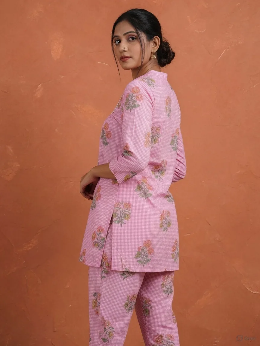 Pink Gingham Floral Co-ord Set 2