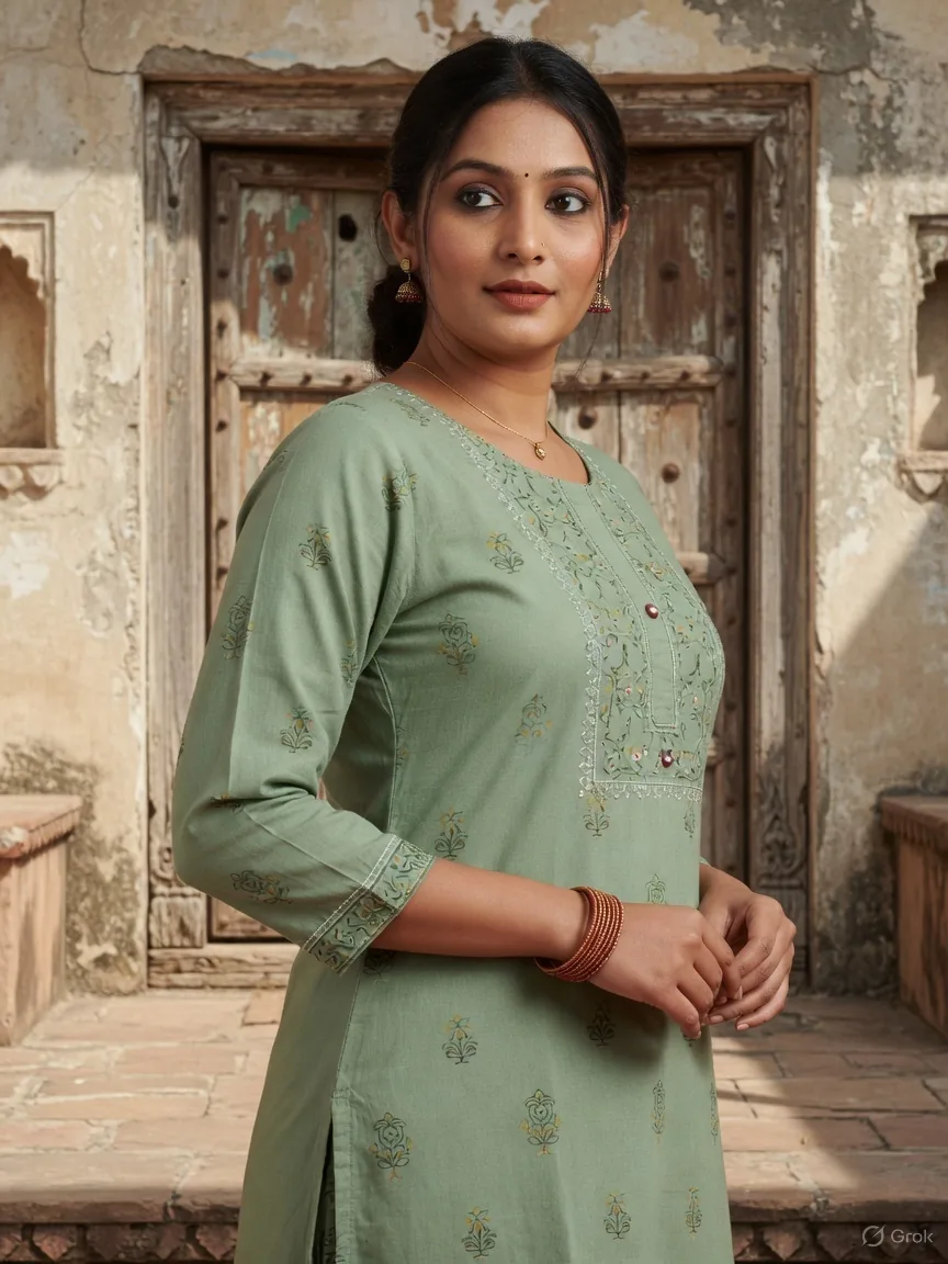 Sage Block Print Kurta 3